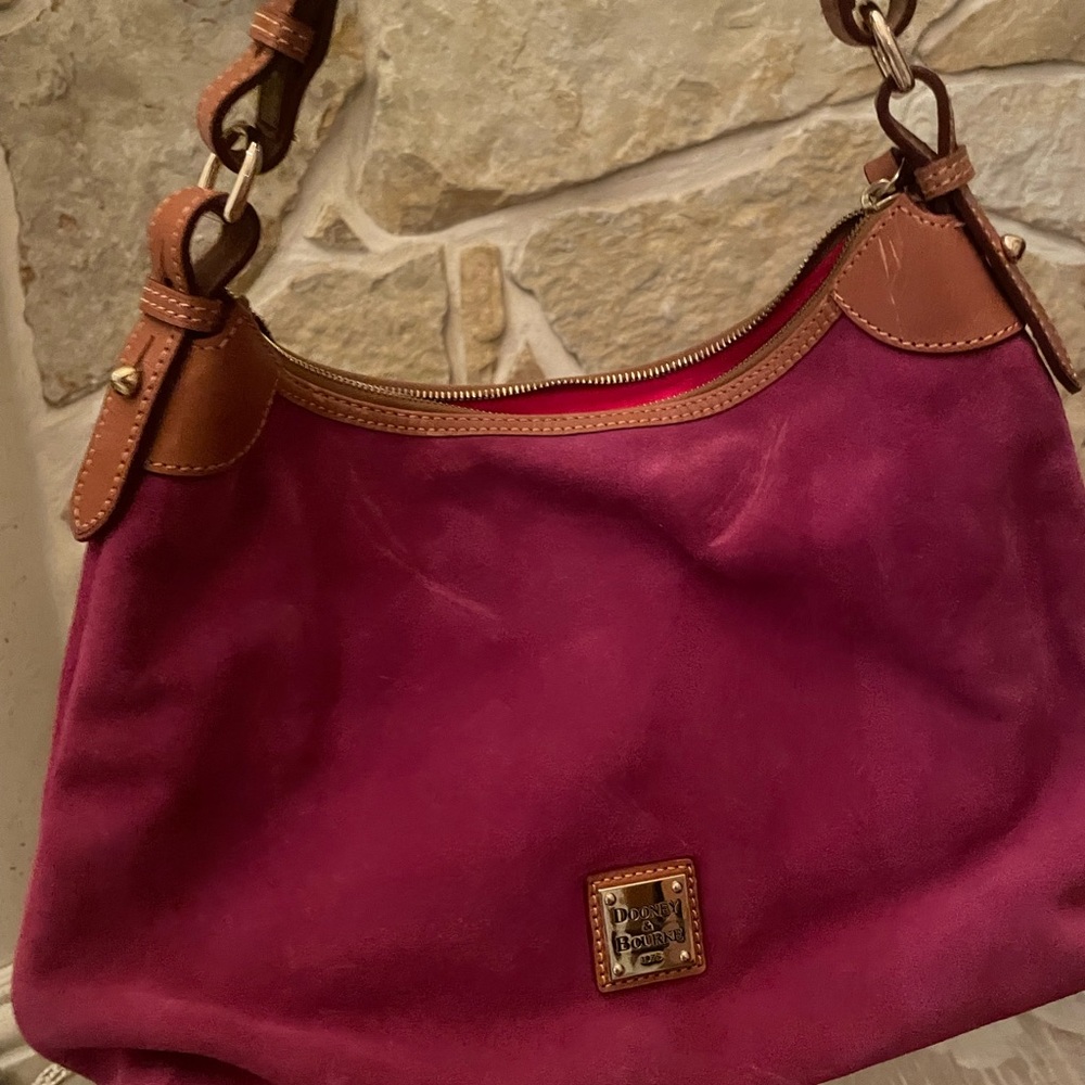 Dooney & Bourke Pink Suede Leather Hobo Shoulder Bag